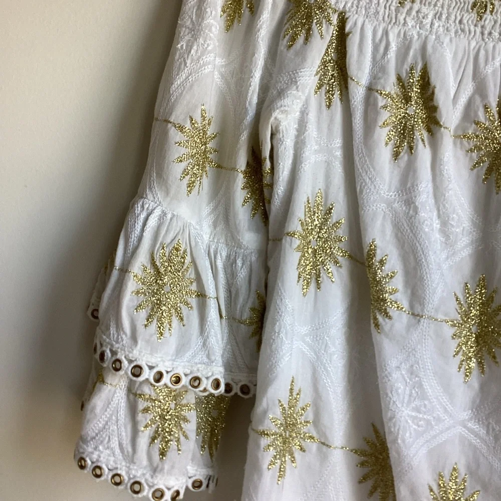 Boston Proper Metallic Detail Off-The-Shoulder Dress Womens Small White Gold - Picture 6 of 15